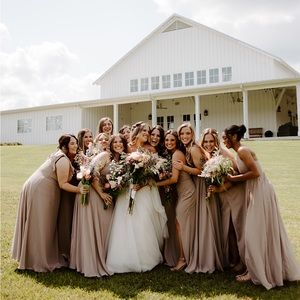 AZAZIE TAUPE CHIFFON LONG DRESS